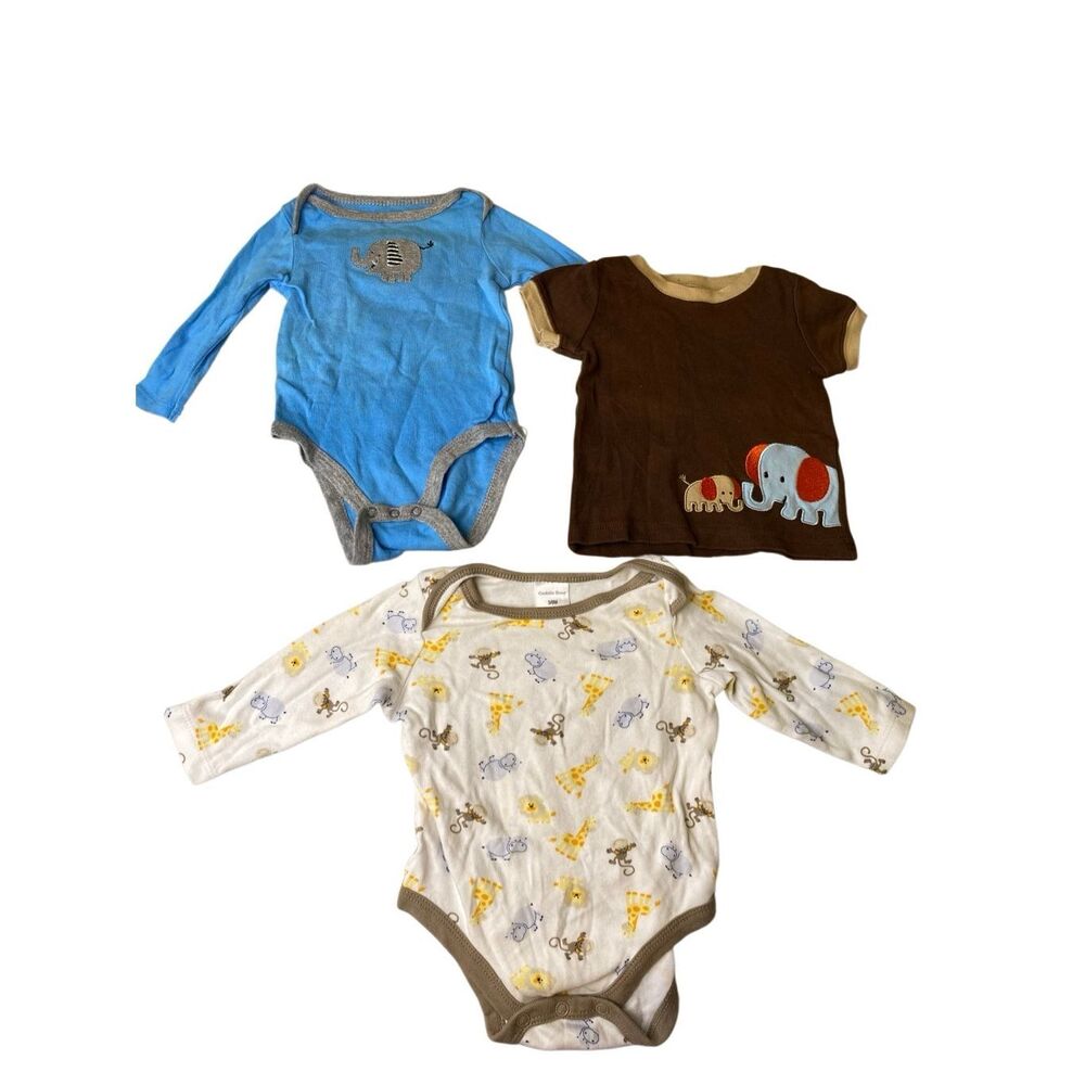 Lot of 3 Circo Carter’s Cuddle Bear Baby Boy Bodysuit Shirt Bundle 3-6M Elephant